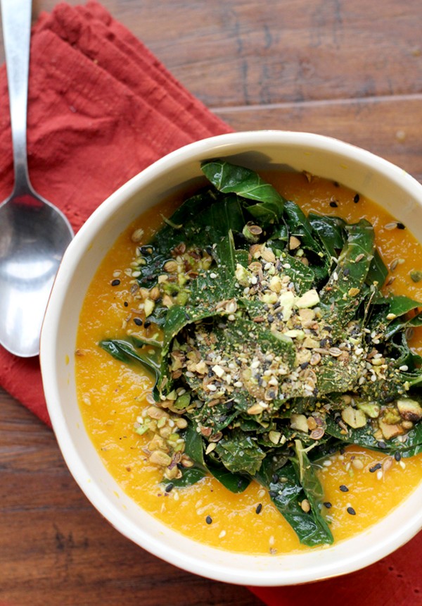 Carrot soup with tangled collard greens and dukkah recipe Eat Your Books