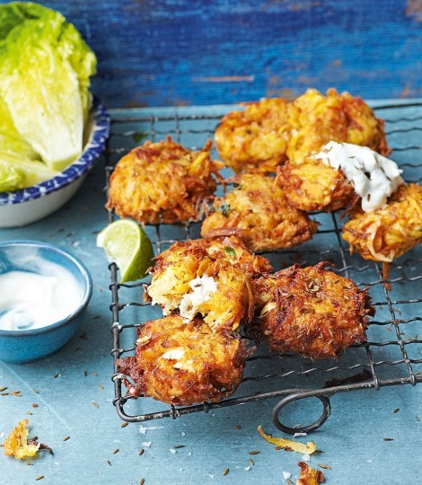 Carrot, sweet potato and feta fritters