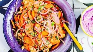 Carrot, tahini & toasted hazelnut salad with mint
