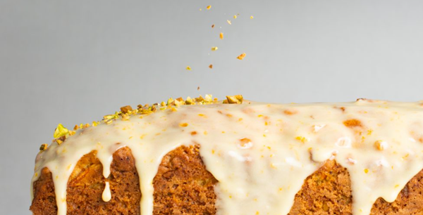 Carrot-tahini quick bread with candied ginger and pistachios
