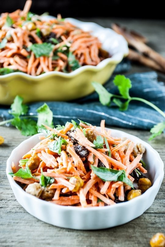Carrot tahini salad with spiced chickpeas