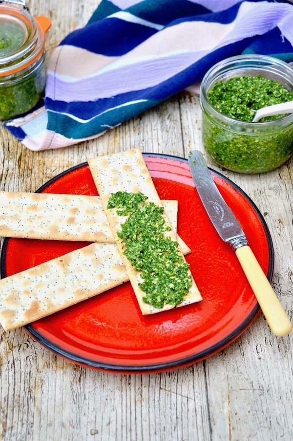 Carrot top pesto with basil and lemon