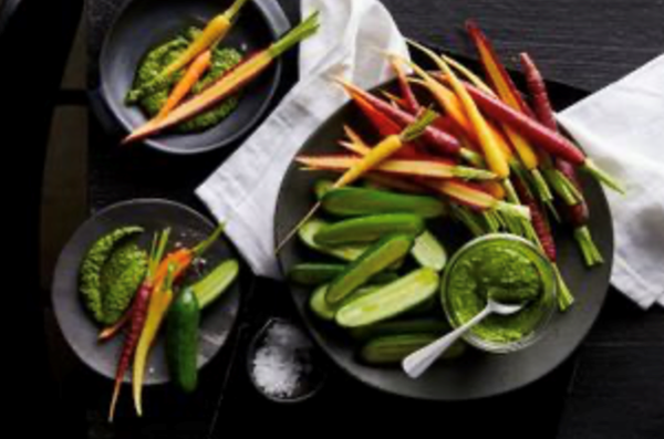 Carrot-top pesto with dipping carrots