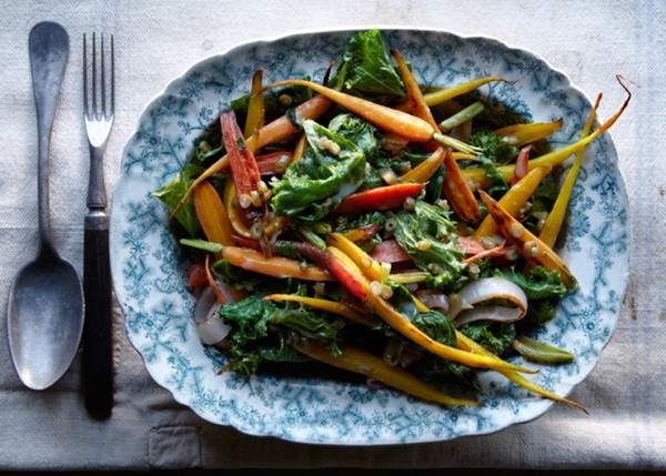 Carrots and greens with dilly bean vinaigrette