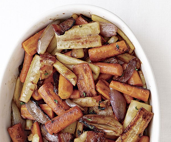 Carrots and parsnips with bacon and thyme