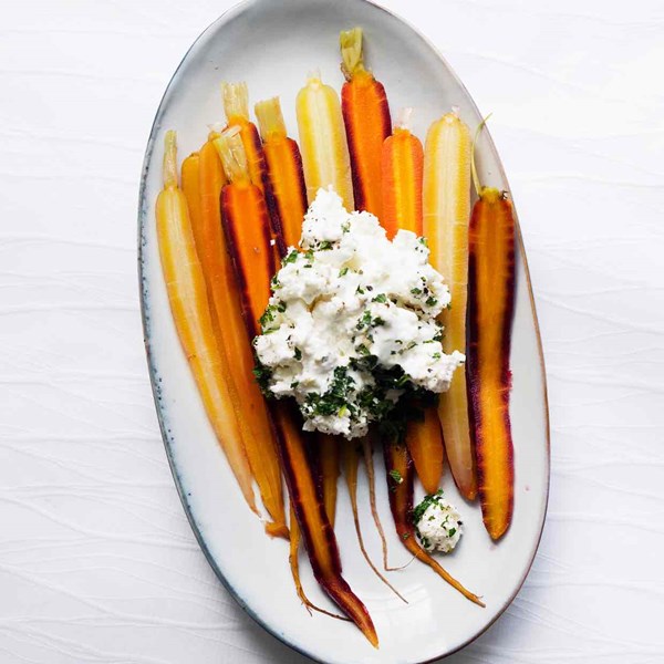 Carrots, honey vinegar and minted feta