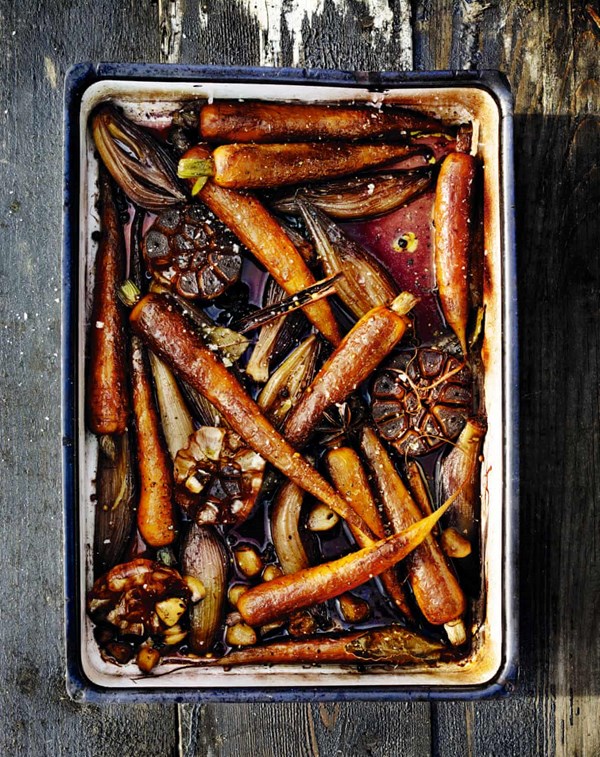 Carrots in butter, red wine, bay and star anise