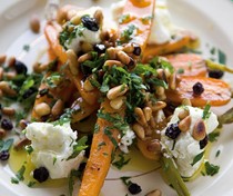 Carrots in verjuice with goat's cheese and pine nuts