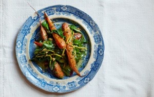 Carrots, kohlrabi tops, anchovy