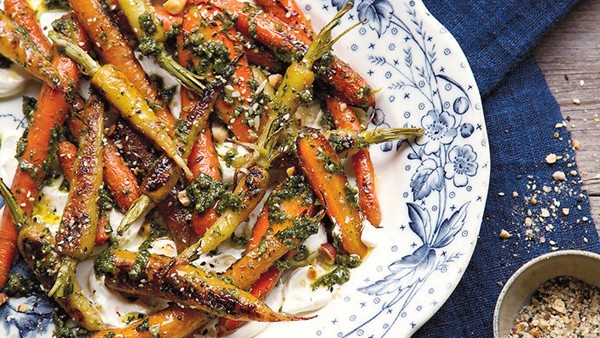 Carrots, their tops, honey & smoked yoghurt