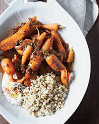 Carrots with caraway yogurt and wheat berries