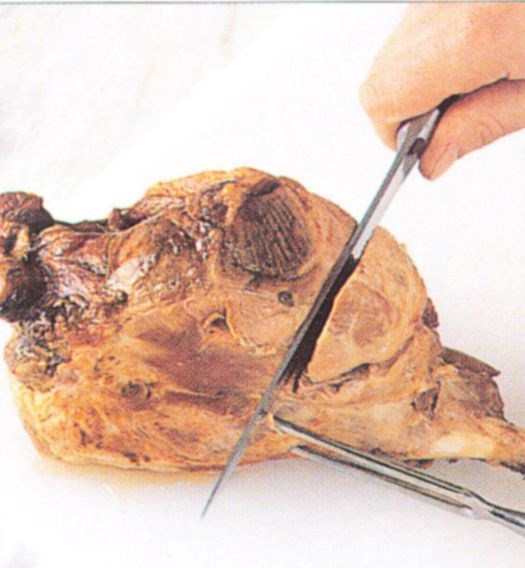Carving a lamb leg on the bone