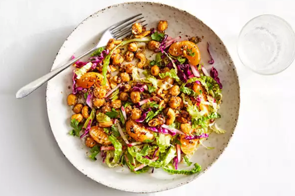 Cashew-chickpea salad with cabbage slaw