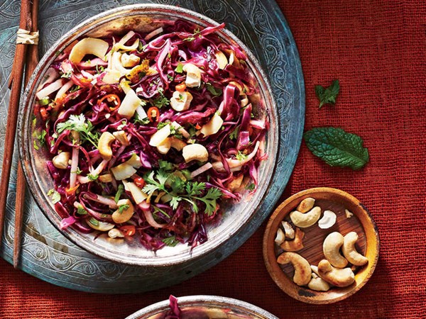 Cashew, coconut, and cabbage slaw