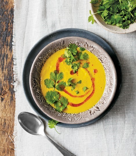 Cashew corn chowder with chipotle oil