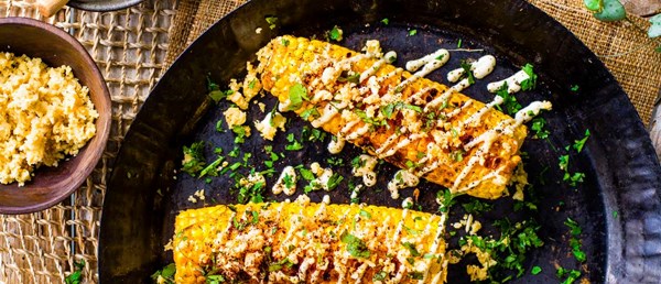 Cashew crema and ancho chilli elotes