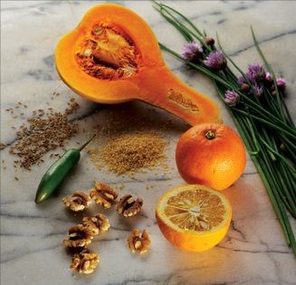 Caspian butternut squash, bulgur & wild orange soup