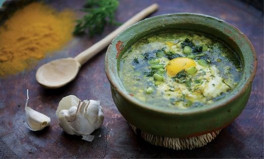 Caspian fava bean and egg braise (Baqala qataq)
