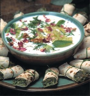 Caspian fresh herb kuku rolled in lavash bread