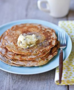 Cassava pancakes with bittersweet “honey” butter