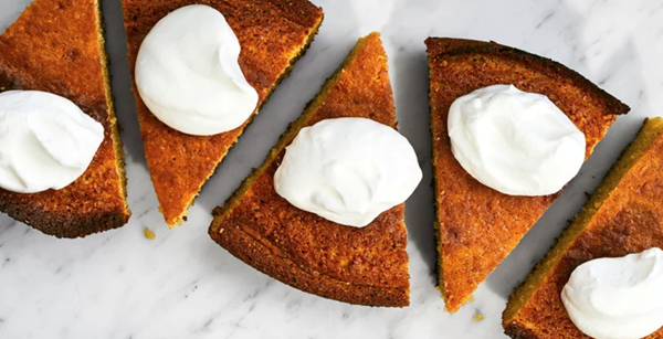 Cast-iron cornmeal cake with buttermilk cream
