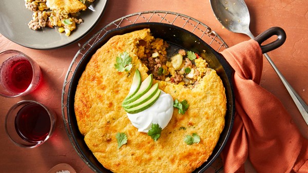 Cast-iron green chile tamale pie