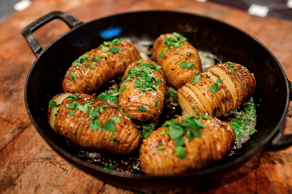 Cast-iron hasselback potatoes