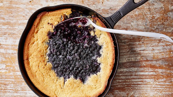 Cast-iron huckleberry cobbler