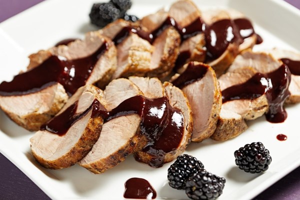 Cast-iron pork tenderloin with blackberry bourbon barbecue sauce