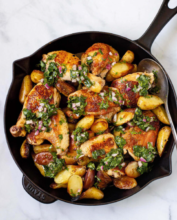 Cast-iron skillet chicken with fingerling potatoes