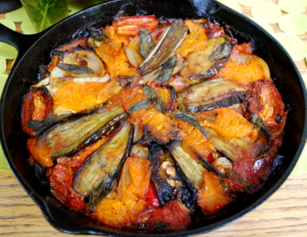 Cast-iron skillet roasted rat-a-tat stack