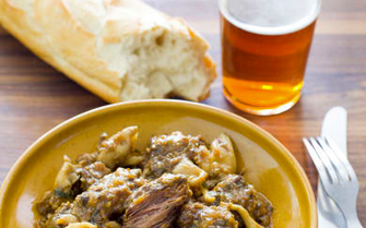 Catalan-style beef stew with mushrooms