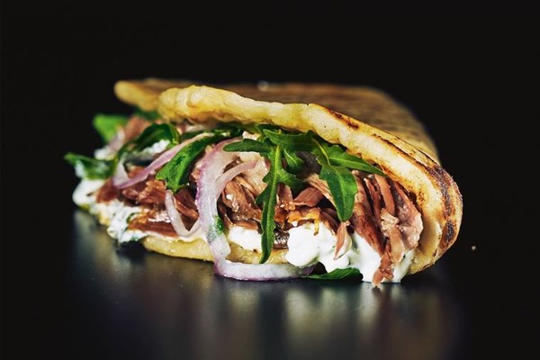 Cath's slow-roasted lamb shoulder toasted pita