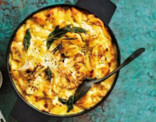 Cauli cheese pasta bake with crispy sage
