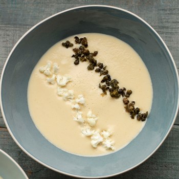 Cauliflower & cheddar soup with capers