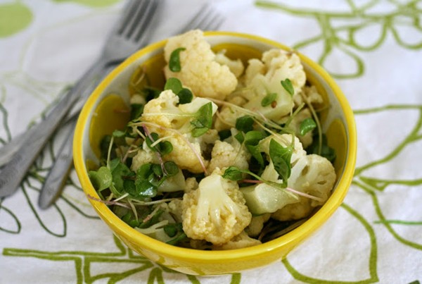 Cauliflower & radish microgreen salad with lemon-caper dressing