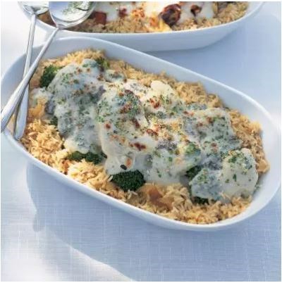 Cauliflower and broccoli gratin with blue cheese