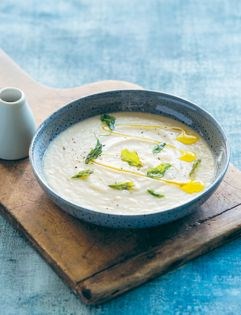 Cauliflower and cannellini bean soup with crispy sage