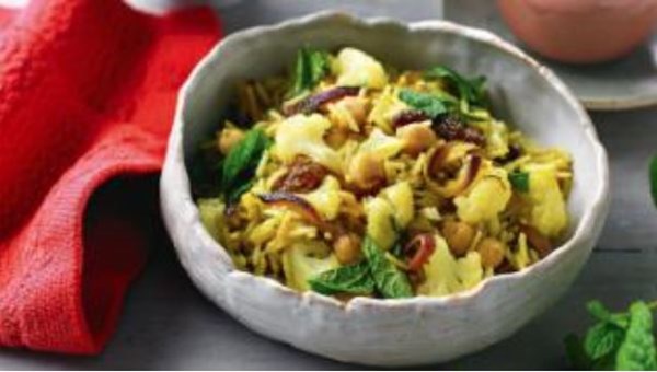 Cauliflower and chickpea biryani