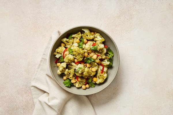 Cauliflower and chickpea salad with cilantro-mint dressing