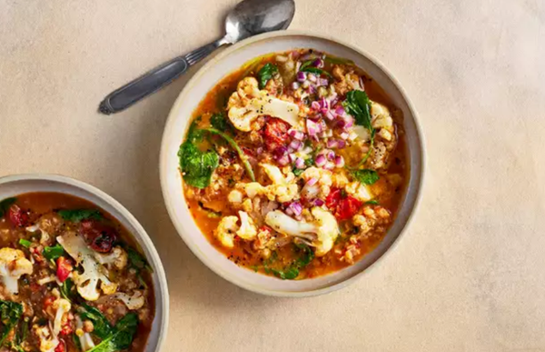 Cauliflower-and-lentil stew with onion relish