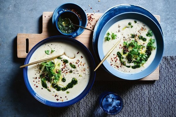Cauliflower and Parmesan soup with gremolata oil
