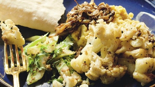 Cauliflower and potatoes with mustard seeds and chilli