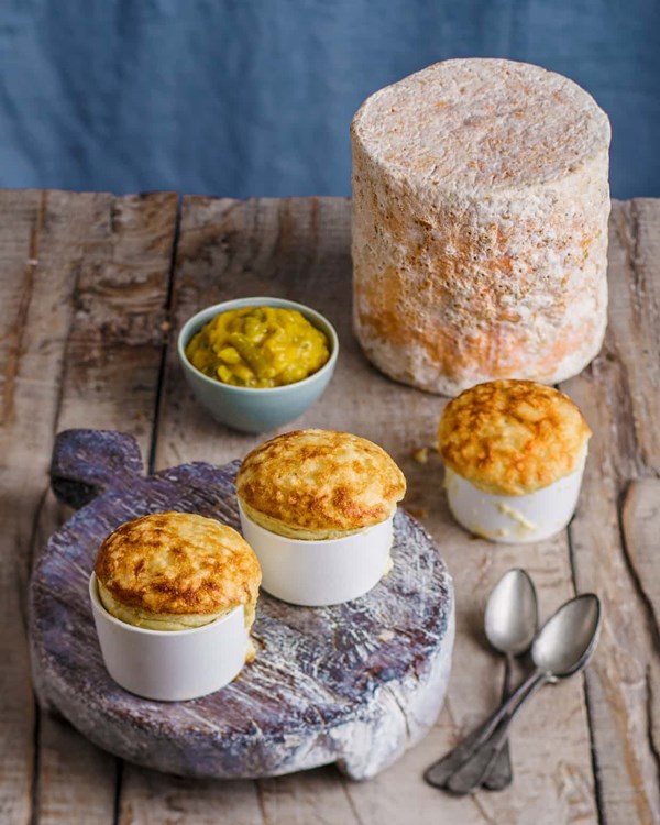 Cauliflower and Stilton souffle, homemade piccalilli