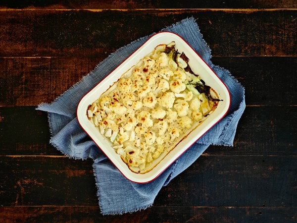 Cauliflower baked in cheese sauce
