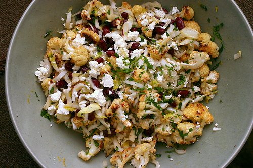 Cauliflower, bean and feta salad