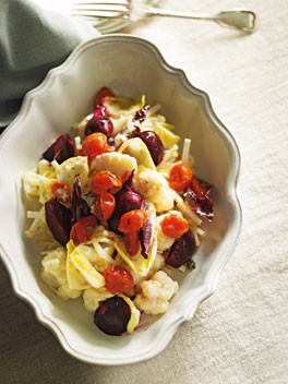 Cauliflower, beetroot and celeriac salad with horseradish cream