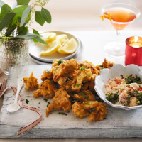 Cauliflower bhajis with raita