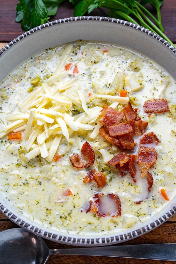 Cauliflower broccoli cheese soup