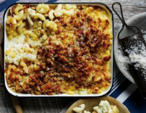 Cauliflower carbonara pasta bake